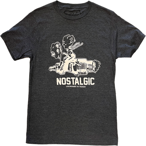 Man and women riding a spark plug nostalgic tshirt