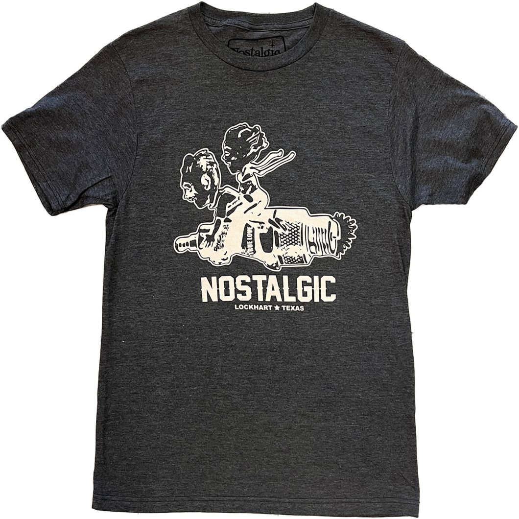 Man and women riding a spark plug nostalgic tshirt